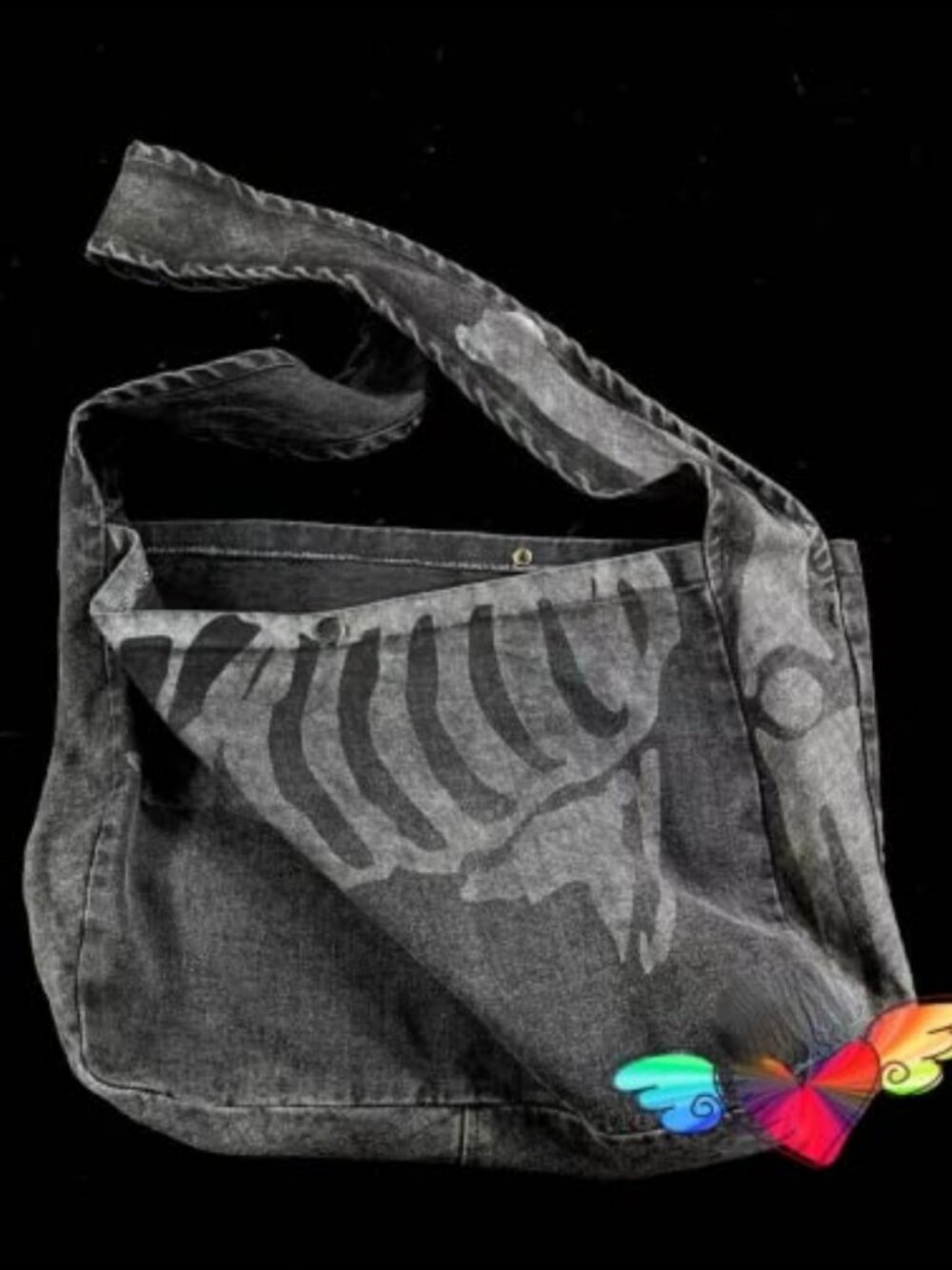 Gothic Skull Messenger Bag Canvas Grunge Y2K Crossbody Purse - Picture 5 of 6